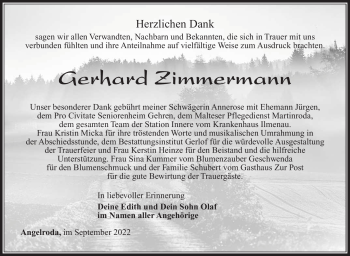 Traueranzeige von Gerhard Zimmermann von Südthüringer Presse