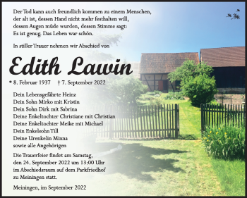 Traueranzeige von Edith Lawin von Südthüringer Presse