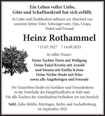 Traueranzeige von Heinz Rothammel von Südthüringer Presse