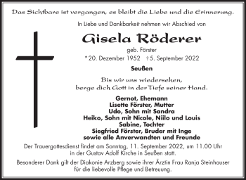 Traueranzeige von Gisela Röderer von Frankenpost