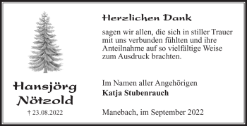 Traueranzeige von Hansjörg Nötzold von Südthüringer Presse