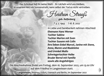 Traueranzeige von Heidrun Strauß von Südthüringer Presse