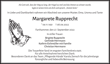 Traueranzeige von Margarete Rupprecht von Frankenpost