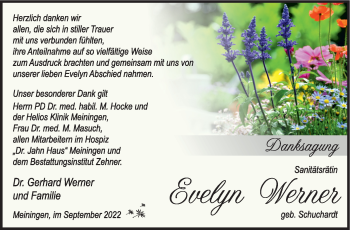 Traueranzeige von Evelyn Werner von Südthüringer Presse