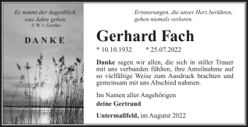 Traueranzeige von Gerhard Fach von Südthüringer Presse