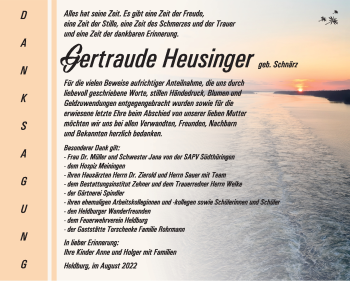 Traueranzeige von Gertraude Heusinger von Südthüringer Presse