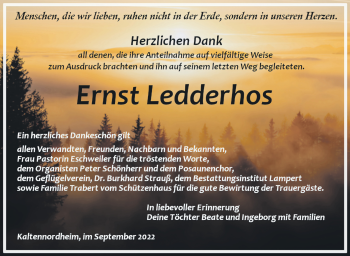 Traueranzeige von Ernst Ledderhos von Südthüringer Presse
