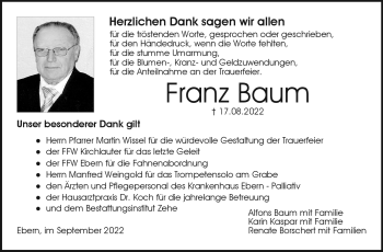 Traueranzeige von Franz Baum von Neue Presse Coburg