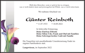 Traueranzeige von Günter Reinboth von Südthüringer Presse