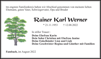 Traueranzeige von Rainer Karl Werner von Südthüringer Presse