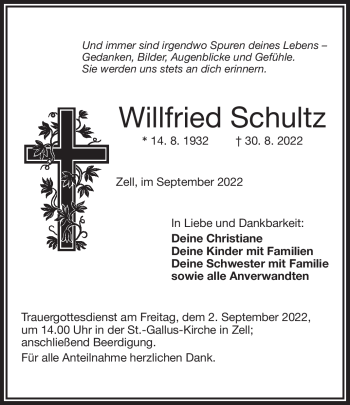 Traueranzeige von Willfried Schultz von Frankenpost