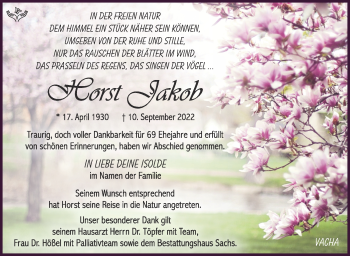 Traueranzeige von Horst Jakob von Südthüringer Presse