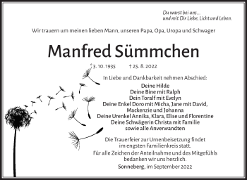 Traueranzeige von Manfred Sümmchen von Südthüringer Presse