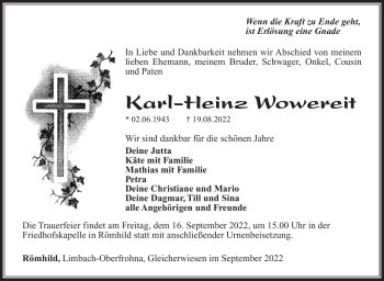 Traueranzeige von Karl-Heinz Wowereit von Südthüringer Presse