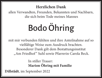 Traueranzeige von Bodo Öhring von Südthüringer Presse