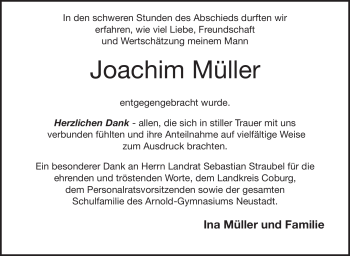 Traueranzeige von Joachim Müller von Neue Presse Coburg