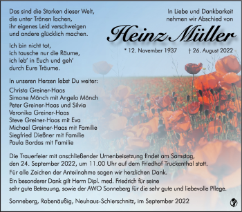Traueranzeige von Heinz Müller von Südthüringer Presse