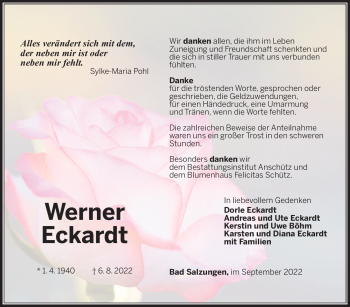 Traueranzeige von Werner Eckardt von Südthüringer Presse