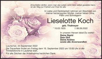 Traueranzeige von Lieselotte Koch von Neue Presse Coburg