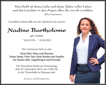 Traueranzeige von Nadine Bartholome von Südthüringer Presse