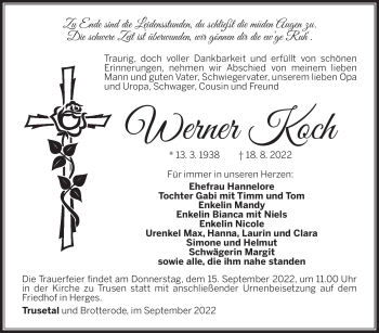 Traueranzeige von Werner Koch von Südthüringer Presse