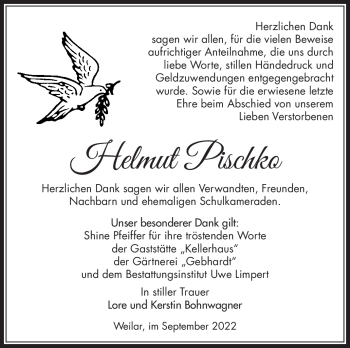 Traueranzeige von Helmut Pischko von Südthüringer Presse
