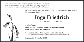Traueranzeige von Ingo Friedrich von Südthüringer Presse