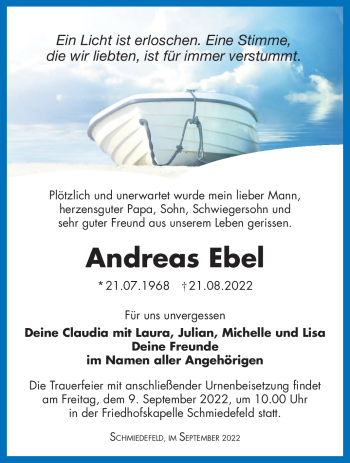 Traueranzeige von Andreas Ebel von Südthüringer Presse