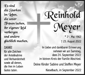 Traueranzeige von Reinhold Meyer von Südthüringer Presse