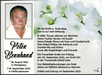 Traueranzeige von Peter Bernhard von Südthüringer Presse