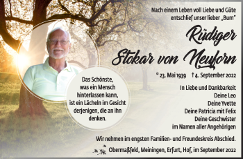 Traueranzeige von Rüdiger Stokar von Neuforn von Südthüringer Presse
