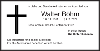 Traueranzeige von Walter Böhm von Frankenpost