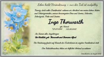 Traueranzeige von Inge Thorwarth von Südthüringer Presse