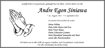Traueranzeige von Andre Egon Siniawa von Frankenpost
