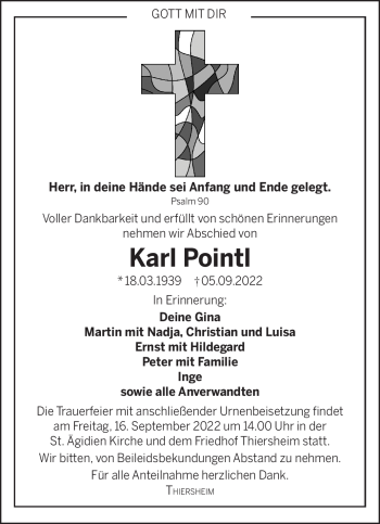 Traueranzeige von Karl Pointl von Frankenpost