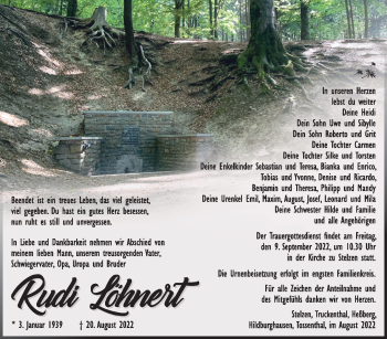 Traueranzeige von Rudi Löhnert von Südthüringer Presse