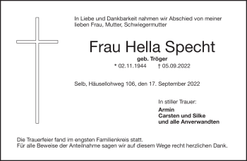 Traueranzeige von Hella Specht von Frankenpost