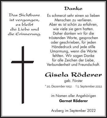 Traueranzeige von Gisela Röderer von Frankenpost