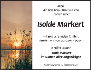 Traueranzeige von Isolde Markert von Südthüringer Presse