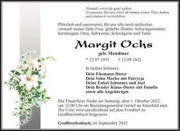 Traueranzeige von Margit Ochs von Südthüringer Presse