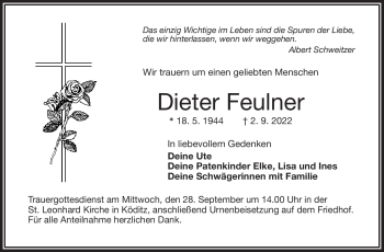 Traueranzeige von Dieter Feulner von Frankenpost