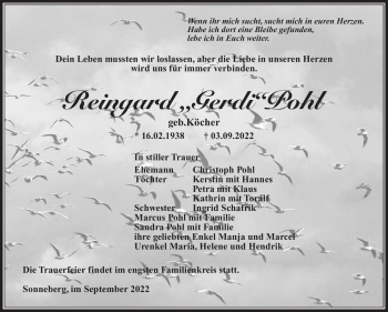 Traueranzeige von Reingard Pohl von Südthüringer Presse