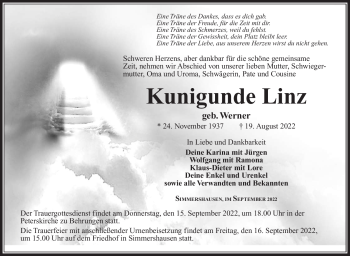 Traueranzeige von Kunigunde Linz von Südthüringer Presse