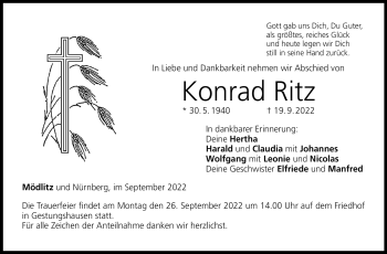 Traueranzeige von Konrad Ritz von Neue Presse Coburg