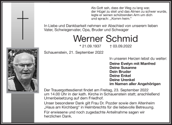 Traueranzeige von Werner Schmid von Frankenpost