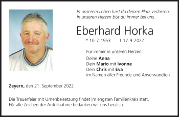 Traueranzeige von Eberhard Horka von Neue Presse Coburg