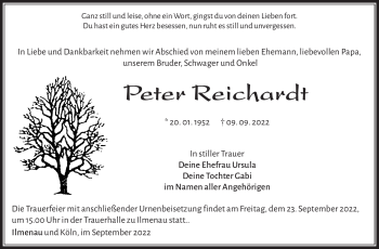 Traueranzeige von Peter Reichardt von Südthüringer Presse
