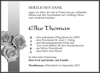 Traueranzeige von Elke Thomas von Südthüringer Presse