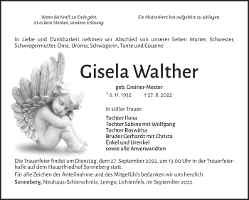 Traueranzeige von Gisela Walther von Südthüringer Presse