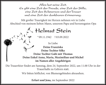 Traueranzeige von Helmut Stein von Südthüringer Presse